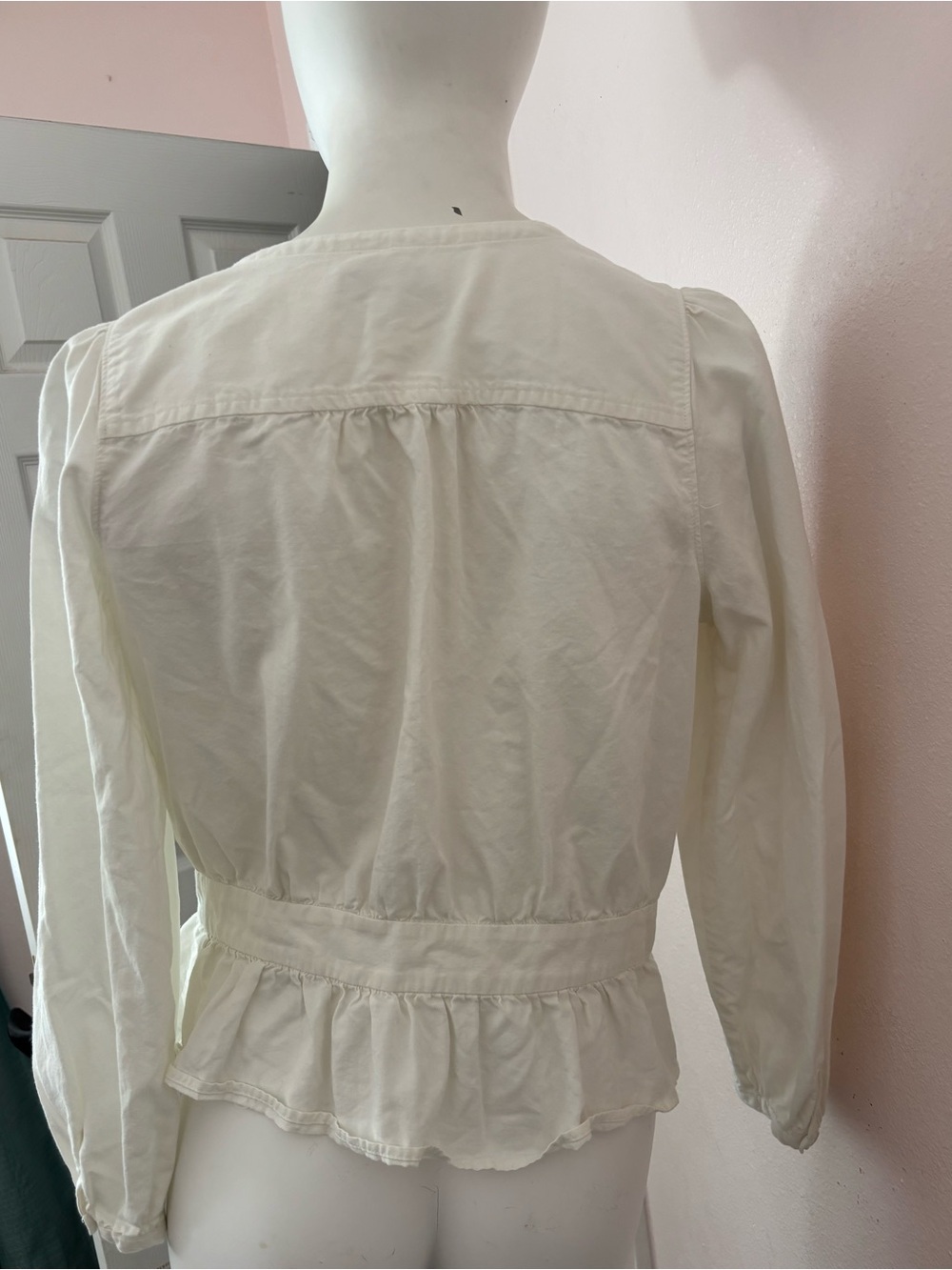 Madewell White Puff Sleeve Peplum Wrap Top Side Tie Medium Cotton Modal - Picture 4 of 6
